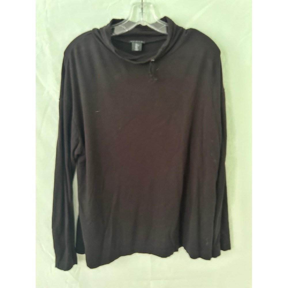 Tahari Women's L Long Sleeve‎ Cowl Neck Top Blouse Brown Casual